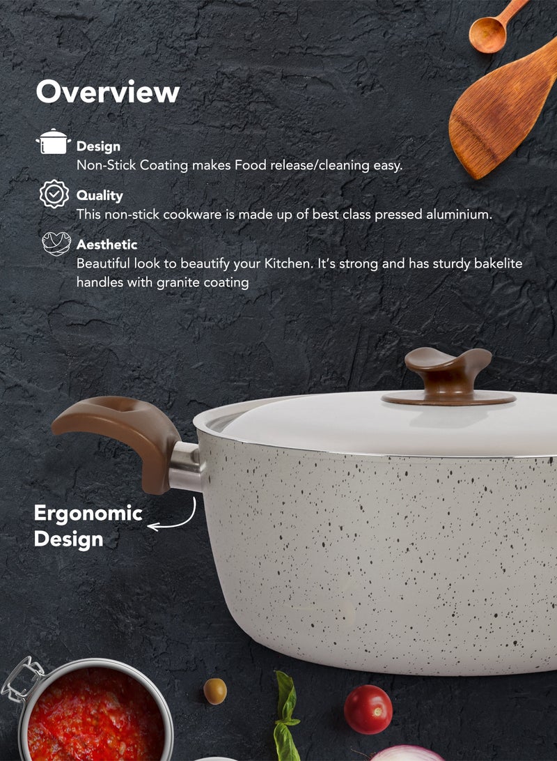 Grandi 7 Piece Non-Stick Cookware Set Aluminum Pots And Pans Non-Stick Surface Bakelite Handle Stainless Steel Lids  PFOA Free Brown and beige 24+24+18 cm - Image 3